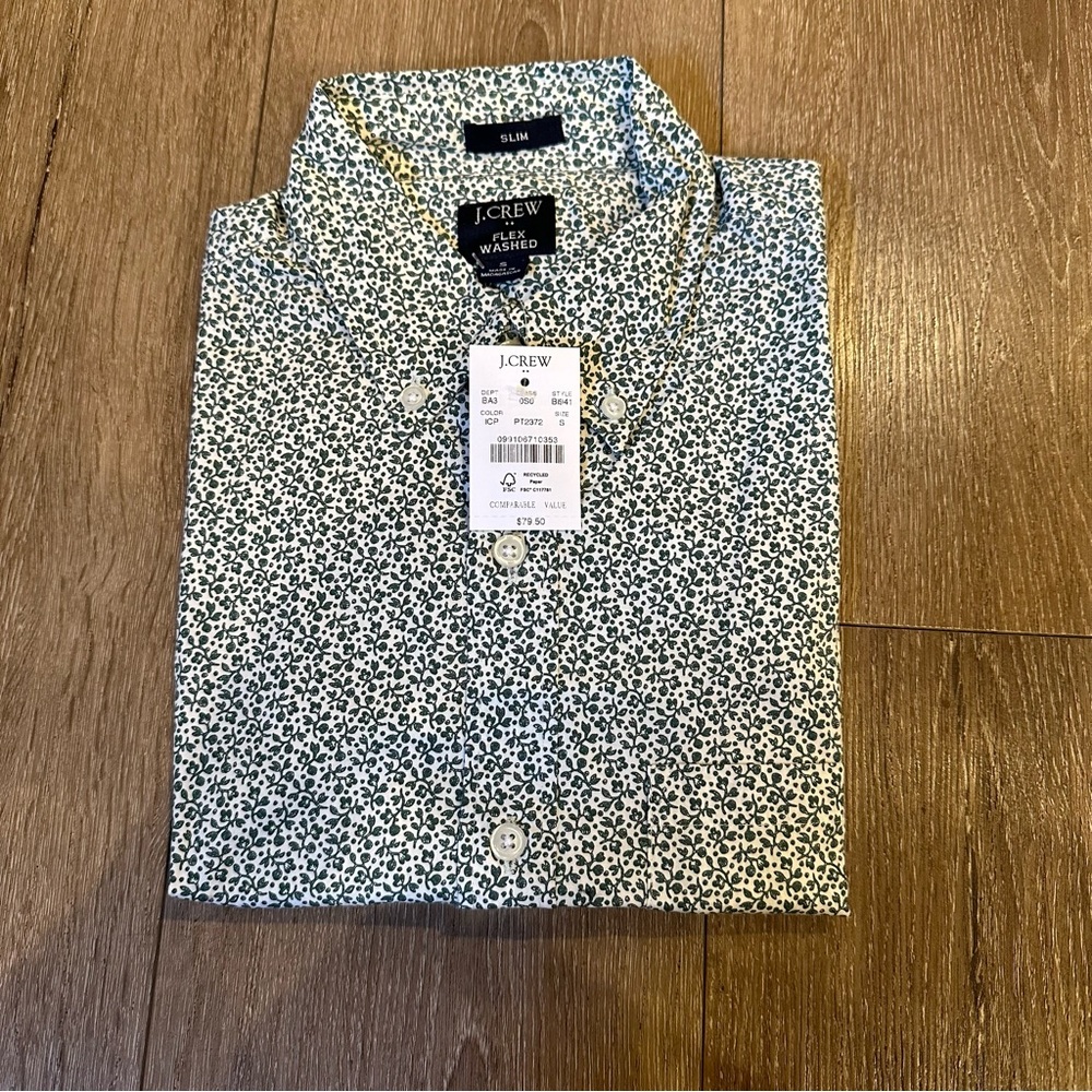 NWT JCrew flex washed button up shirt size small slim fit Ivy pattern
